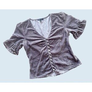 Madewell Velvet Button-Front Ruffle Sleeve Top - Mauve
